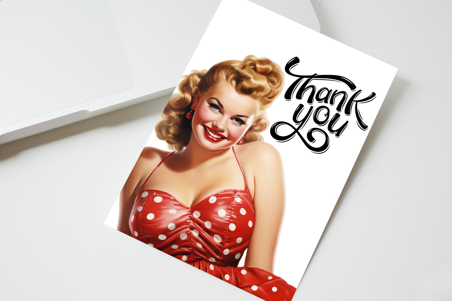 Design#190  Greeting Card, Love, Gifts, Pinup, Glamour, Polca Dots, Plus size Lady, Chic, Fashion, Thank you