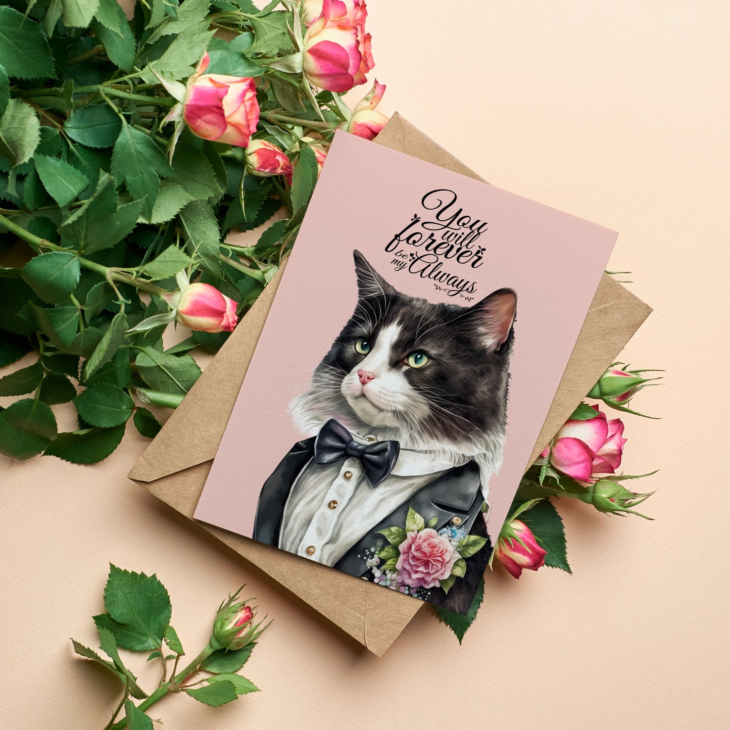 Design#131 Greeting Card, Love, Feline, Gifts, Pets,  Cat Lovers, Birthday, Romance, Gentlemen Cat