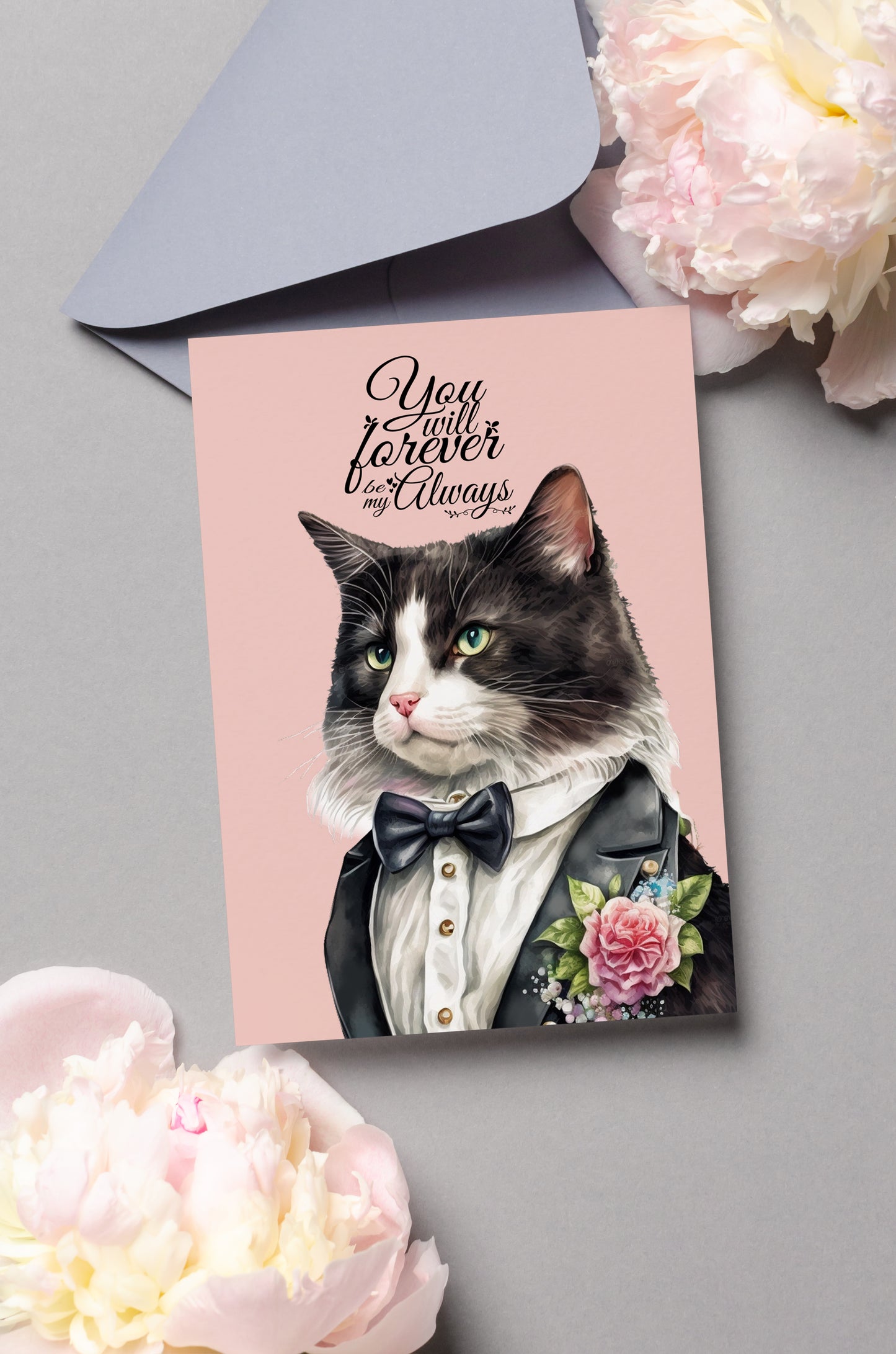 Design#131 Greeting Card, Love, Feline, Gifts, Pets,  Cat Lovers, Birthday, Romance, Gentlemen Cat