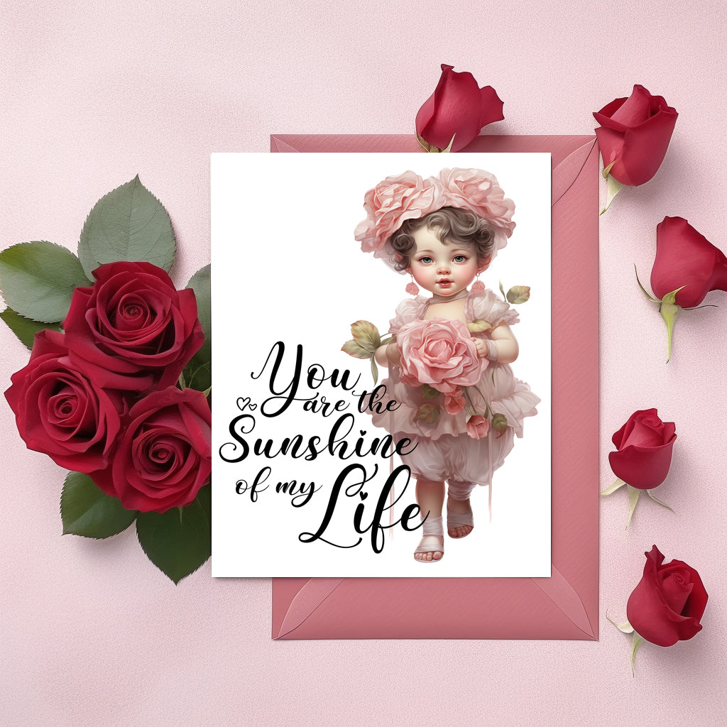 Design#140  Greeting Card, Love, Valentines, Hearts, Gifts, I love you, Romance, Kids, Cutie Rose Baby