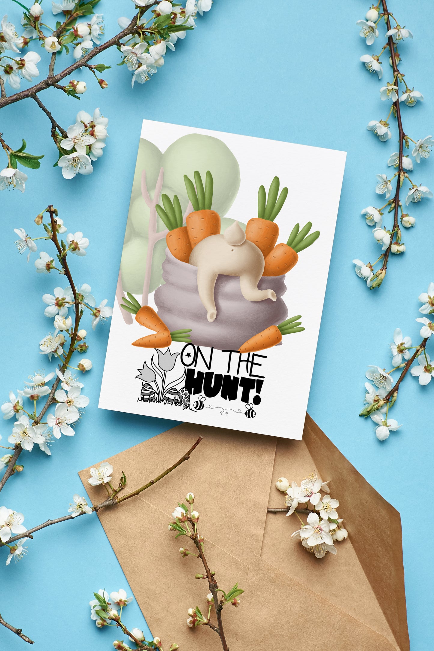 Design#158 Greeting Card, Love, Gifts, Spring, Eggs Hunt,  Bunnies with Carrots, Happy Easter