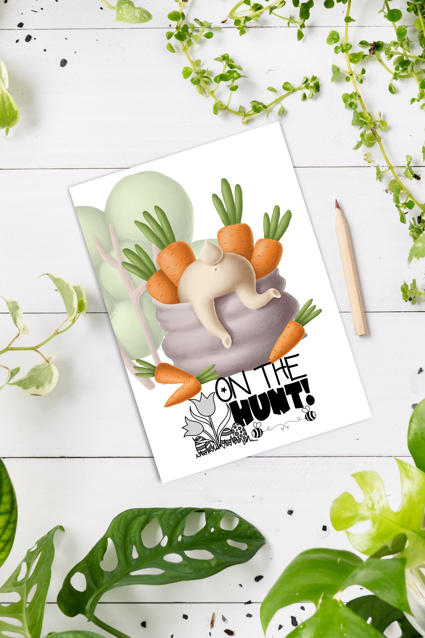 Design#158 Greeting Card, Love, Gifts, Spring, Eggs Hunt,  Bunnies with Carrots, Happy Easter