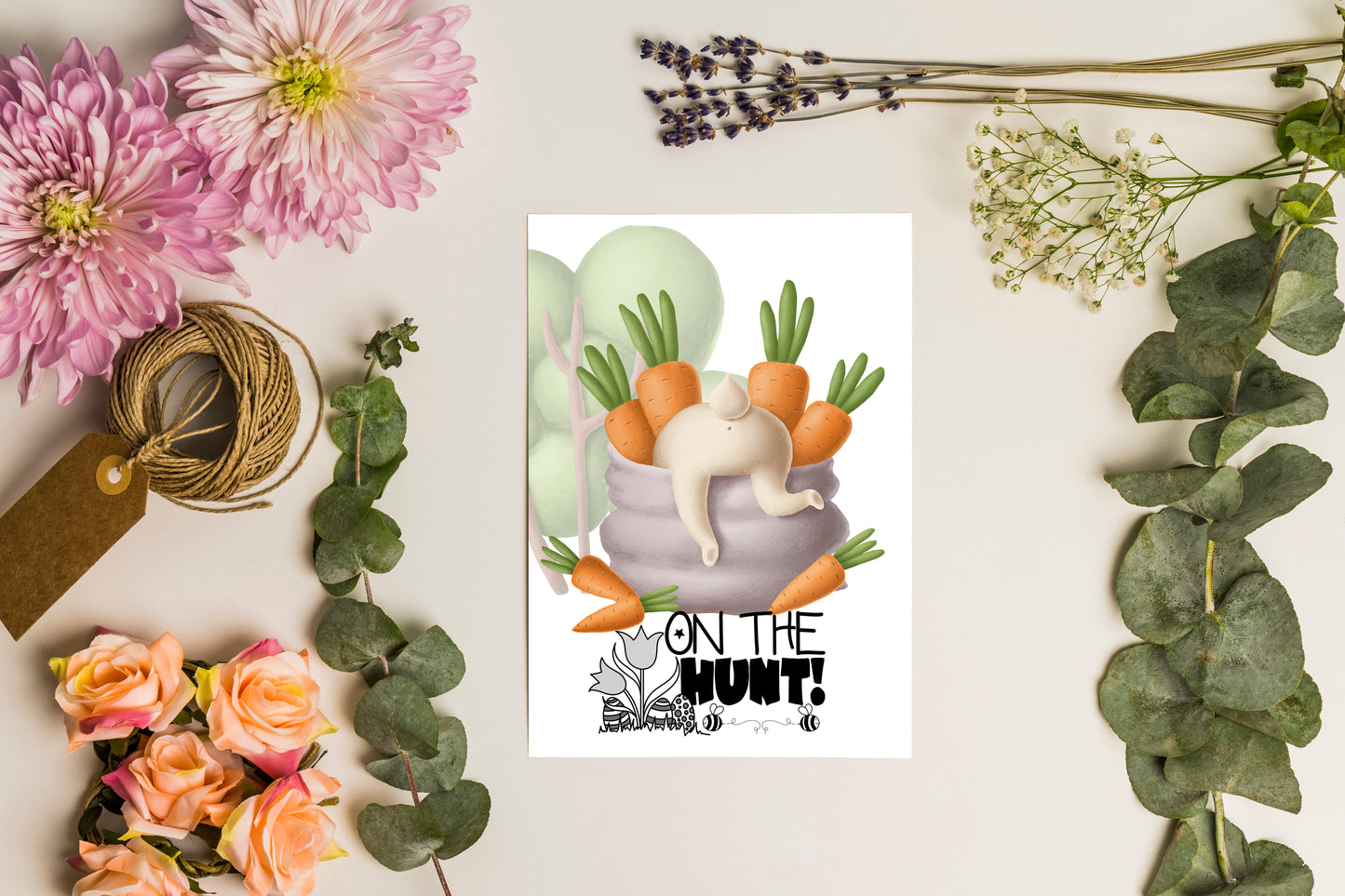 Design#158 Greeting Card, Love, Gifts, Spring, Eggs Hunt,  Bunnies with Carrots, Happy Easter