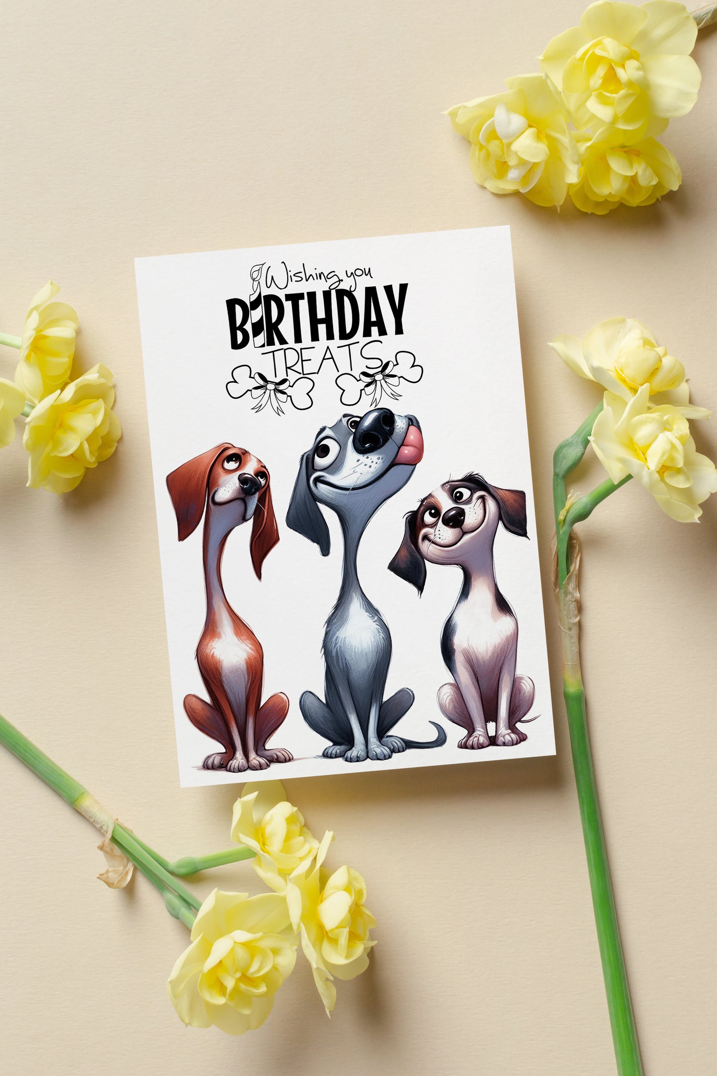 Design#161 Greeting Card, Birthday, Wishes, Dogs Lover, Gifts, I love you, Frienship, Dogs, Three Funny CartoonDogs