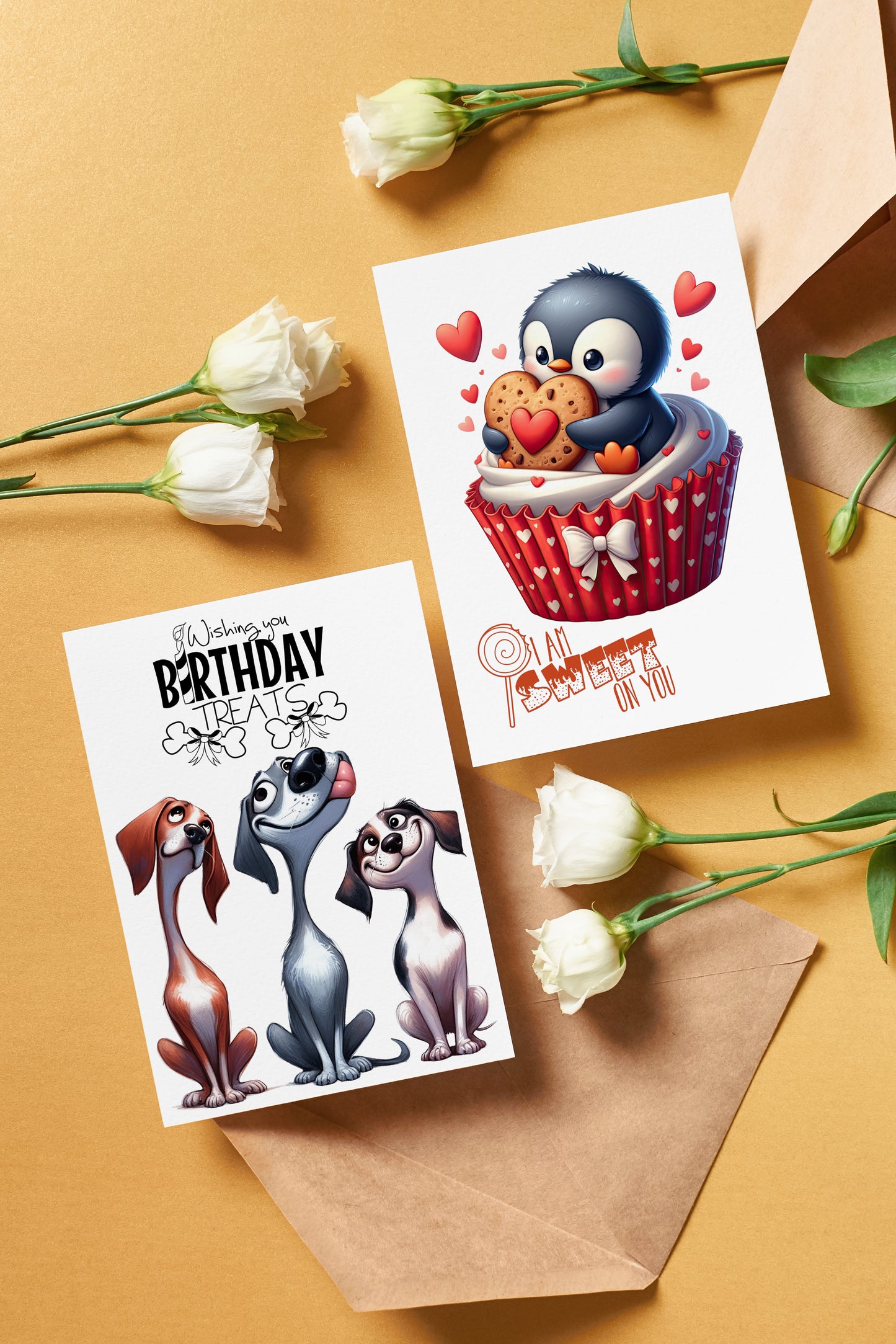 Design#161 Greeting Card, Birthday, Wishes, Dogs Lover, Gifts, I love you, Frienship, Dogs, Three Funny CartoonDogs