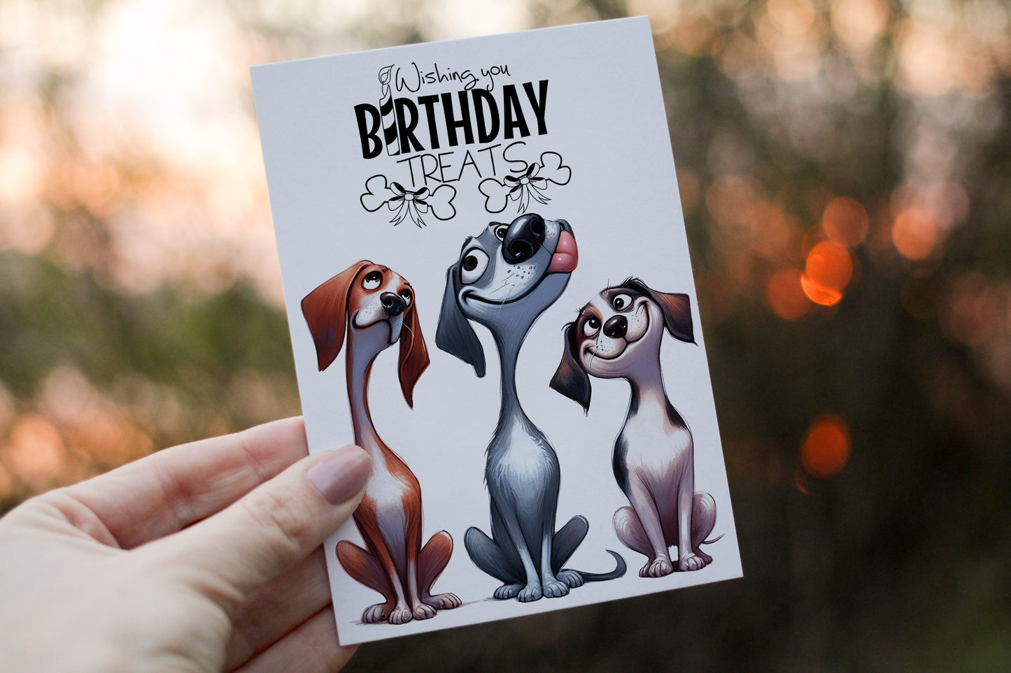 Design#161 Greeting Card, Birthday, Wishes, Dogs Lover, Gifts, I love you, Frienship, Dogs, Three Funny CartoonDogs