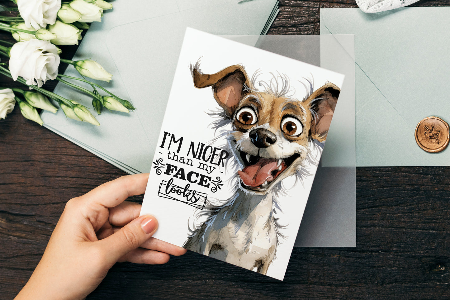 Design#168 Greeting Card, Canine, Humor, Pets, Dogs, Dog Lovers, Treats, Birthday, Romance, Tails, Funny Ugly Dog