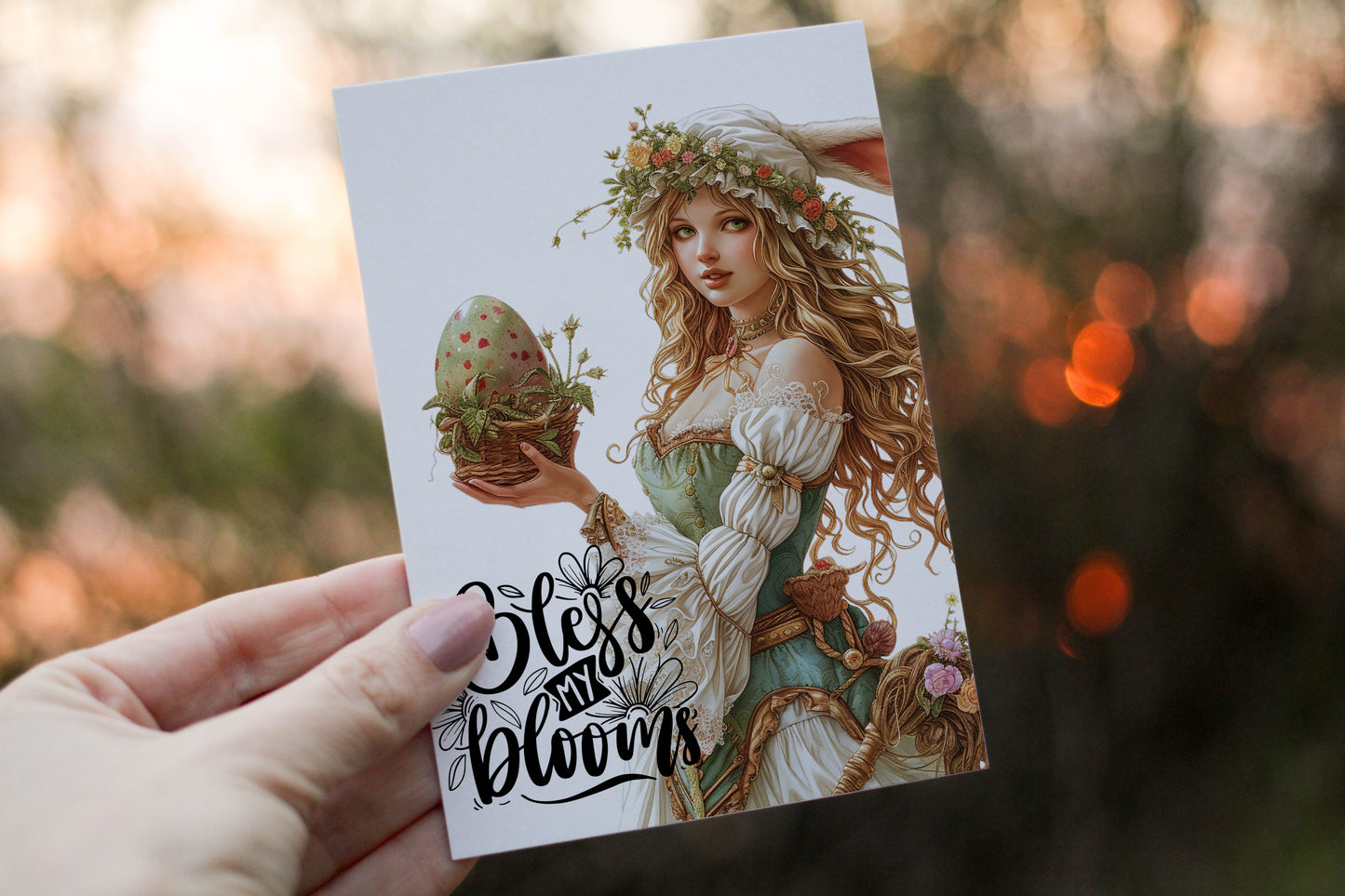 Design#178 Greeting Card, Love, Spring, Eggs Hunting, Blooming, Medieval, Bless the Bloom