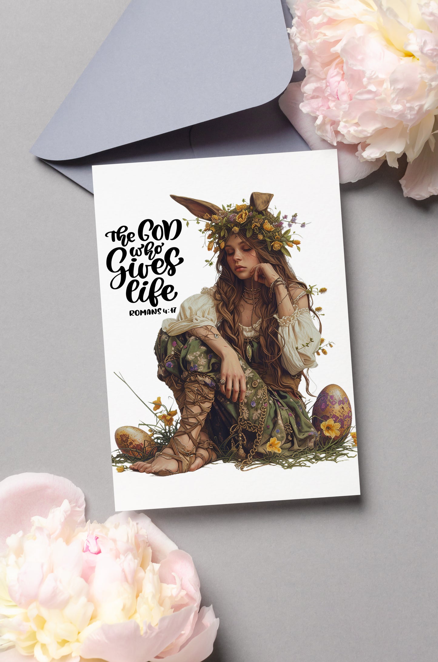 Design#180 Greeting Card, Love, Harmony, Spring, Joy, Blessings, Eggs Hunting, Blooming, Medieval, The God gives Life