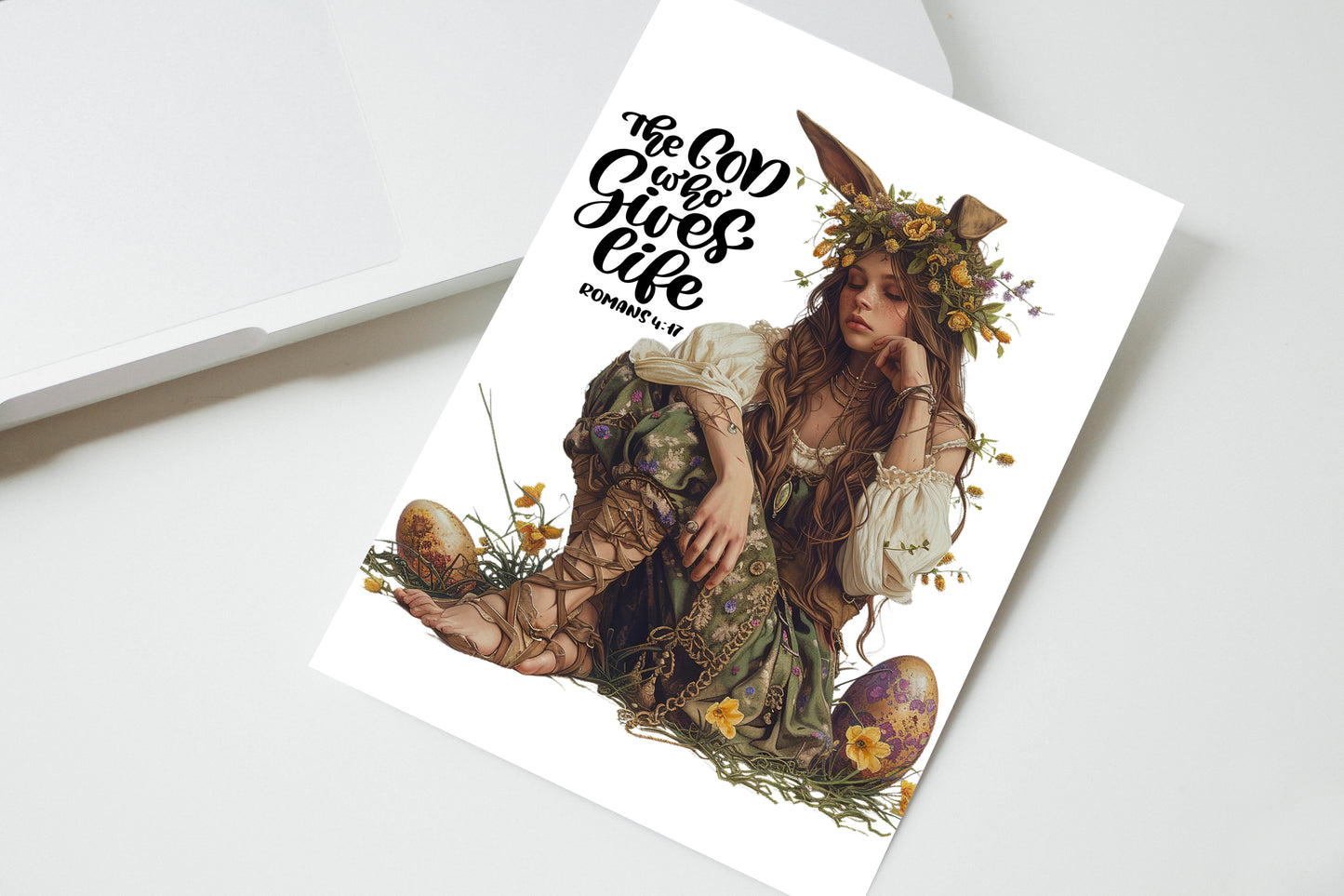 Design#180 Greeting Card, Love, Harmony, Spring, Joy, Blessings, Eggs Hunting, Blooming, Medieval, The God gives Life