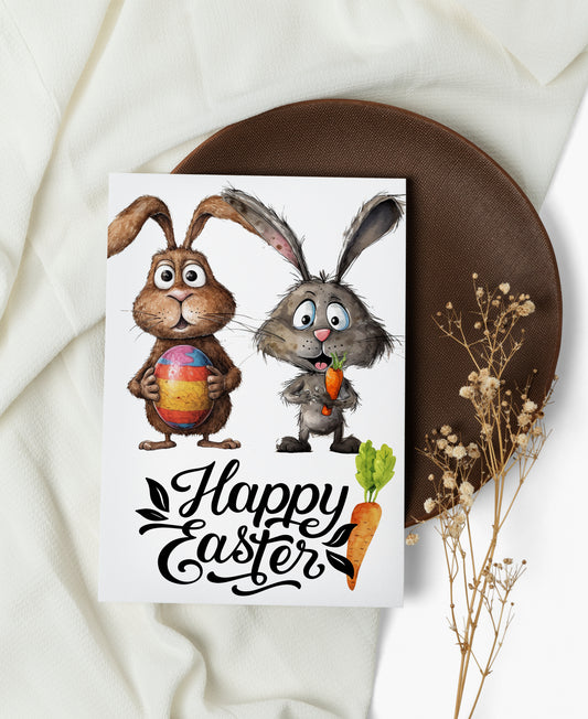 Design#186 Greeting Card, Love, Gifts, Spring, Eggs Hunting, Eggstavaganza, Bunnies with Carrots, Happy Easter