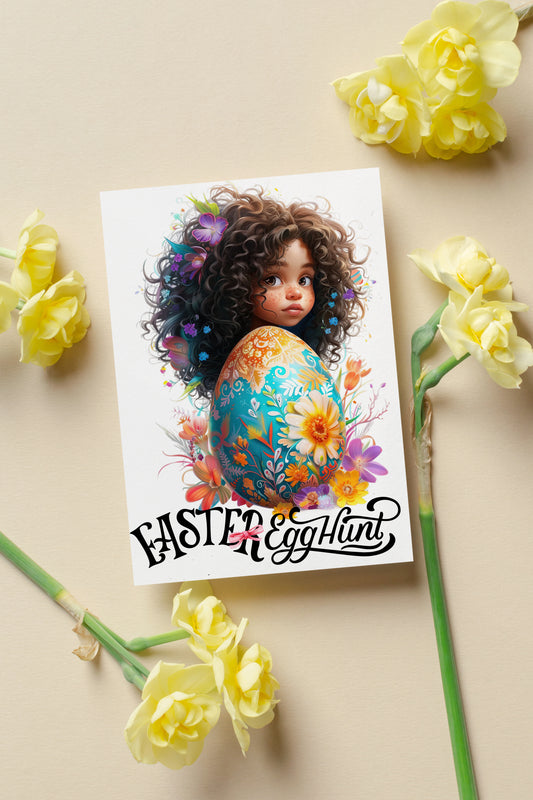 Design#188 Greeting Card, Christianity, Harmony, Spring, Joy, Blessings, Eggs Hunting, Rabbit, Blooming