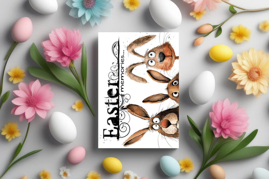Design#191 Greeting Card, Love, Spring, Eggs Hunting, Blooming, Rabbits, Easter Memories