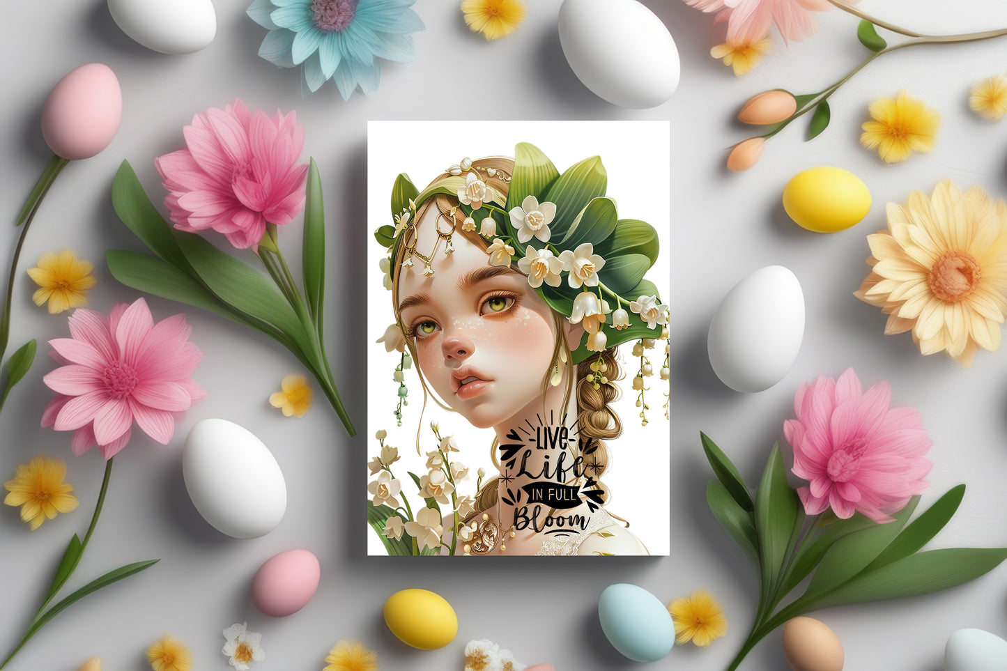 Design#199 Greeting Card, Love, Spring Mood, Flowers, Joy, Baeuty,  Lily of the Valley, Daffodil, Live Life in Bloom