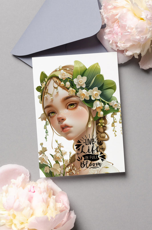 Design#199 Greeting Card, Love, Spring Mood, Flowers, Joy, Baeuty,  Lily of the Valley, Daffodil, Live Life in Bloom