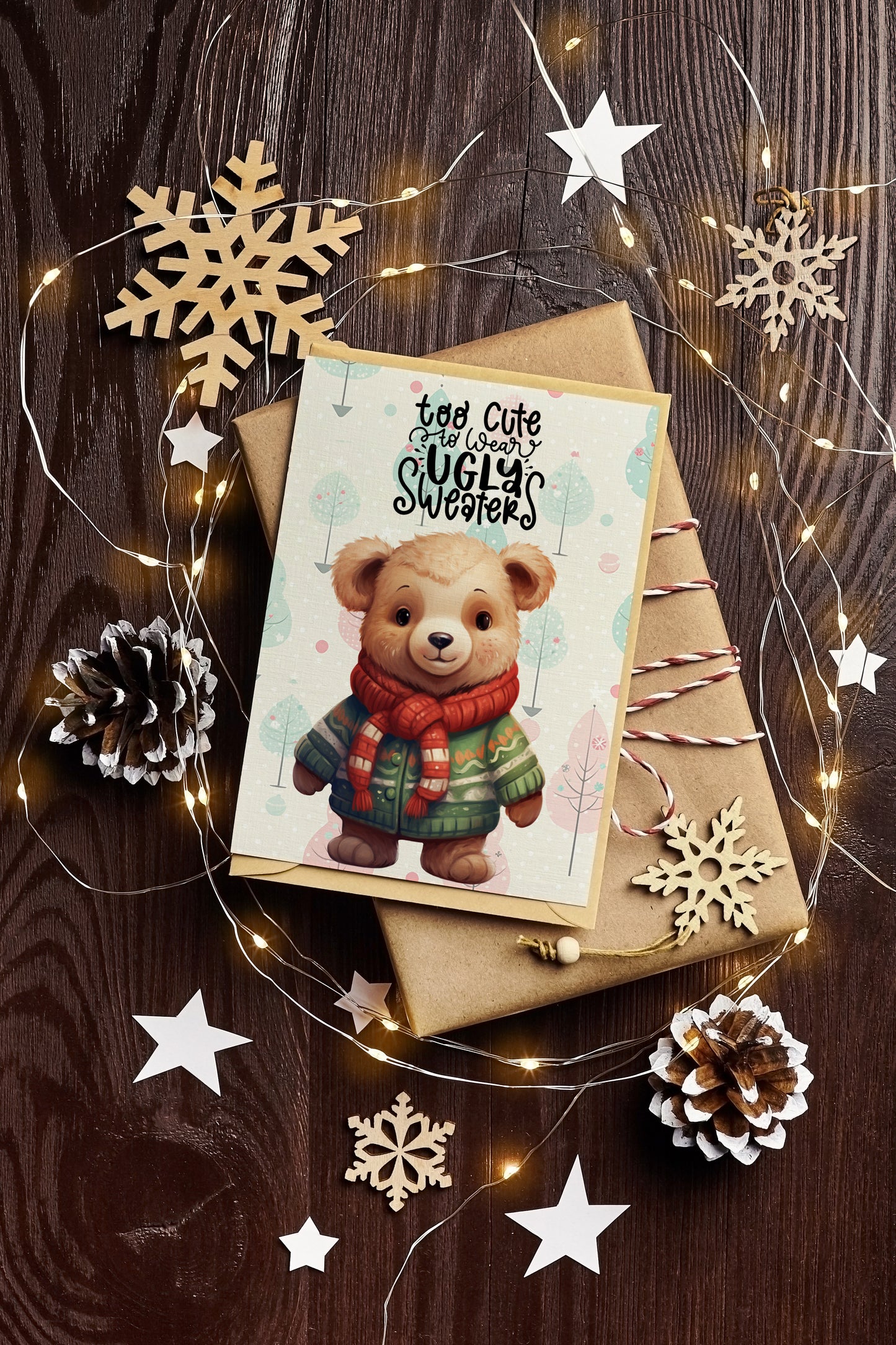 Design#211 Greeting Card, Christmas, Winter, Gifts, Festive Season, Holidays, Magic, Cute Bear with Red Scarf