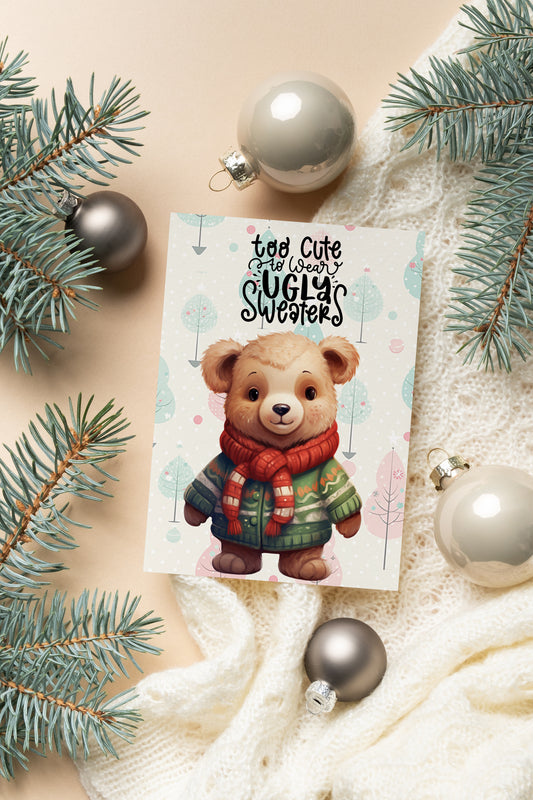 Design#211 Greeting Card, Christmas, Winter, Gifts, Festive Season, Holidays, Magic, Cute Bear with Red Scarf