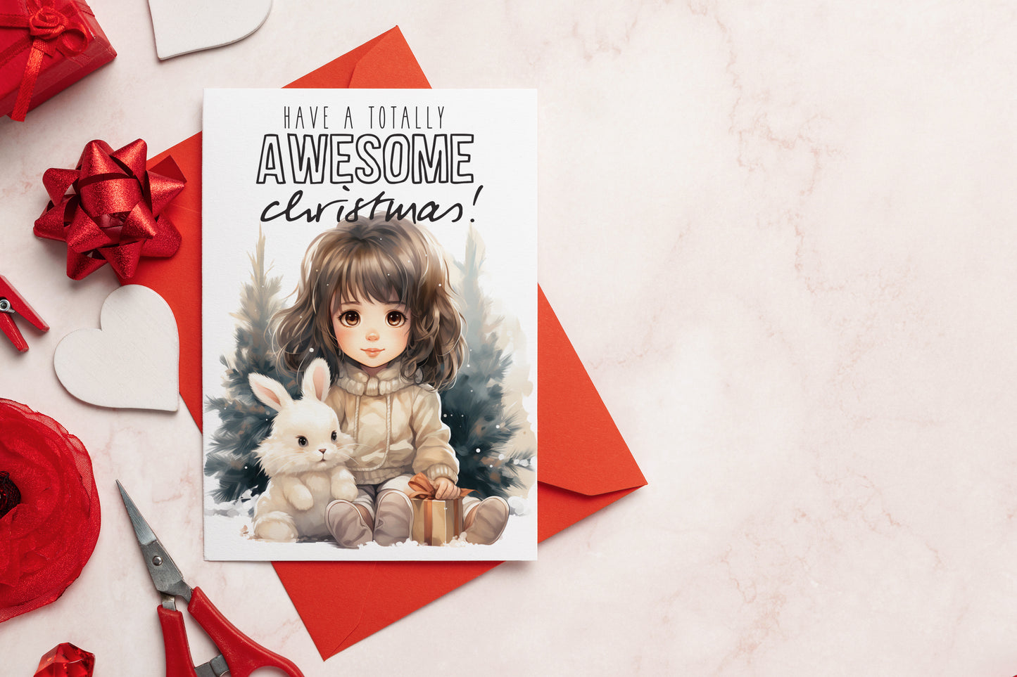 Design#2 Greeting Card, Wonderland, Winter, Gift Box, Festive Season, Holiday, Magic, Rabbit, Merry Christmas