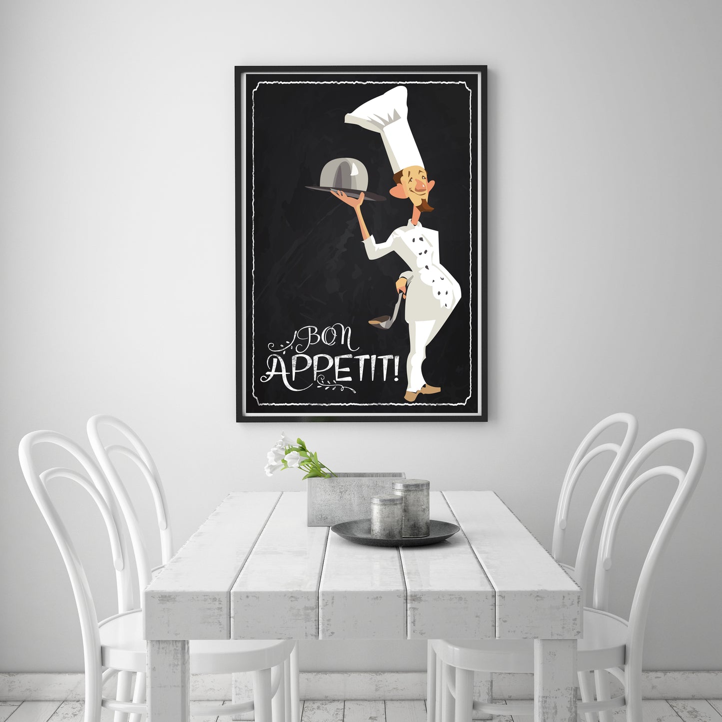 D#376 Wall art prints, Chalkboard art, Kitchen, Plate, Dinner, Breakfast, Cook, Chef, Silverware, Bon Appetit