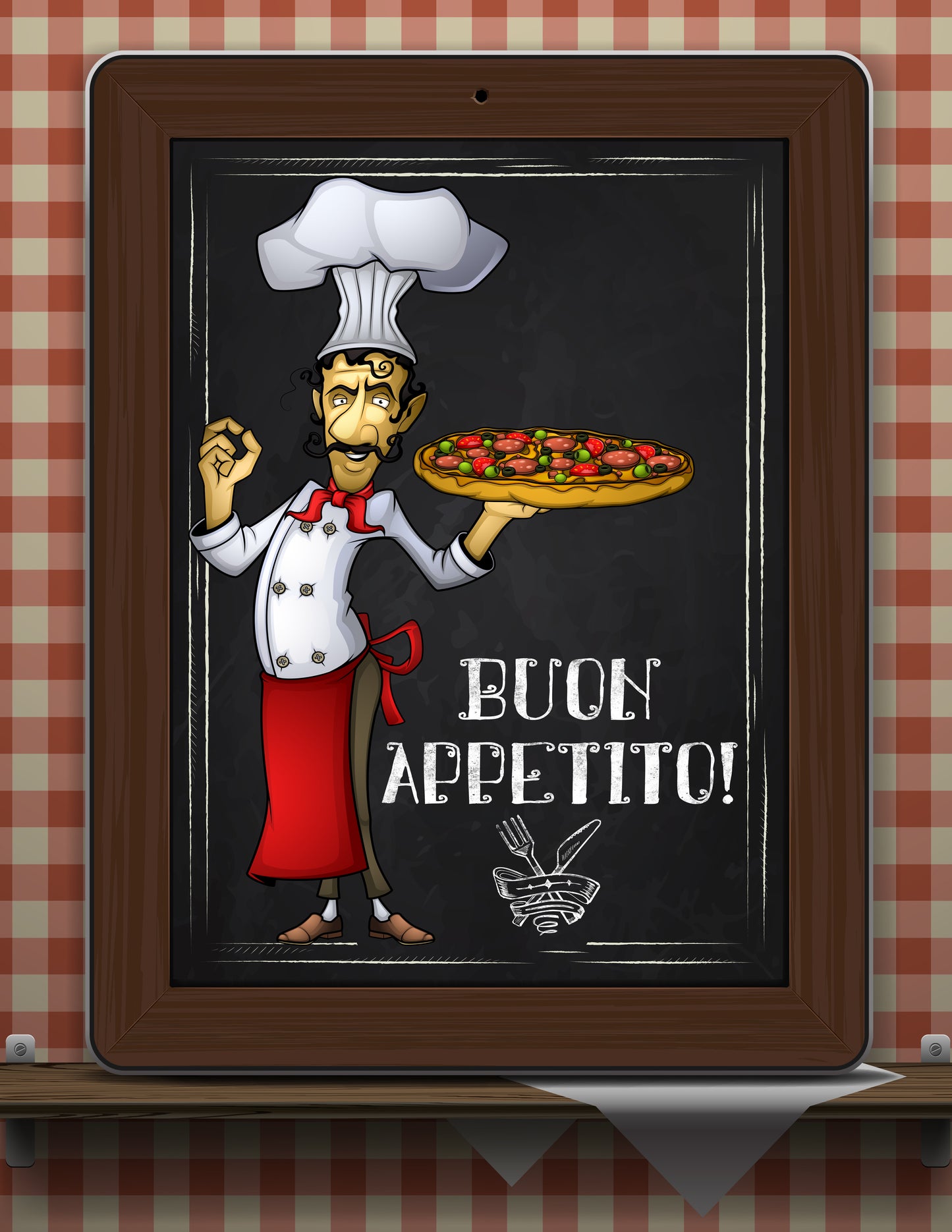 D#422 Wall art prints, Chalkboard art, Kitchen, Plate, Dinner, Breakfast, Cook, Chef, Italy, Pizza, Buon Appetito