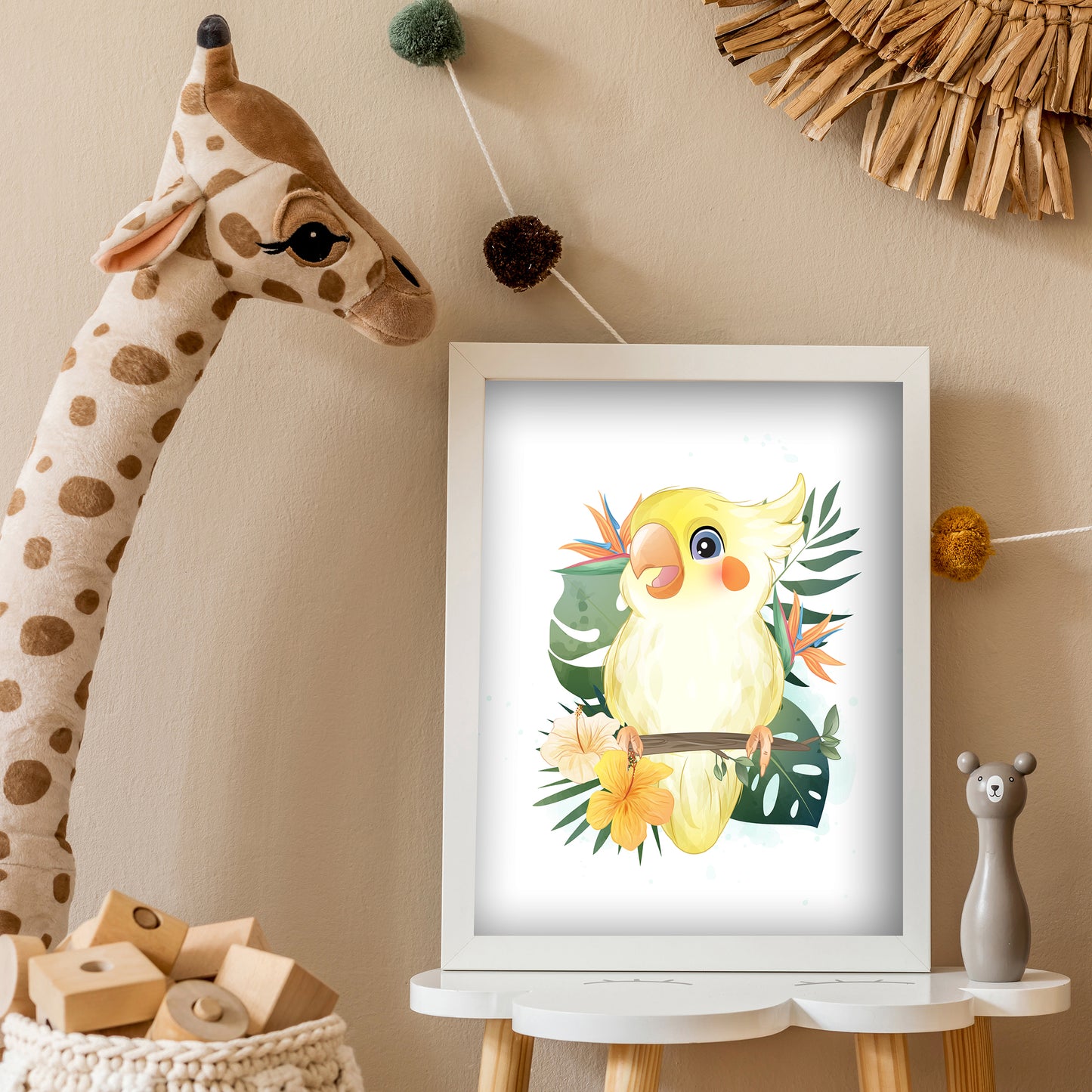 D#108 Wall art print, Poster, Birds, Parrots, Nature, Cartoon, Tropical, Jungle, Funny birds, Cockatiels