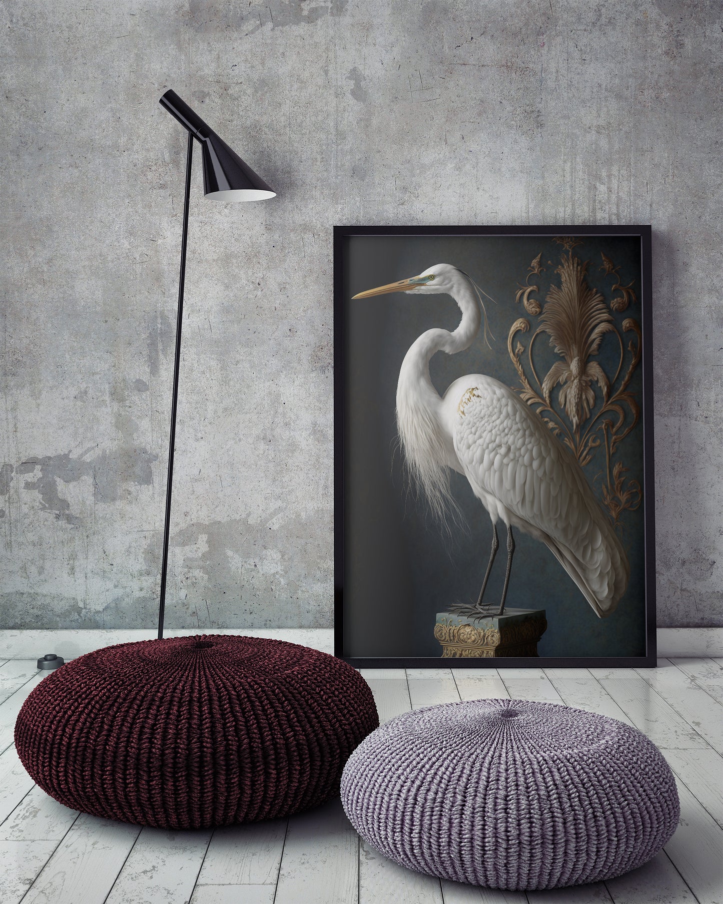 D#118_5 Wall art print, Home decor, Poster, Birds, Interior, Nature, Baroque, Royal Majesty Birds Collection, Egret