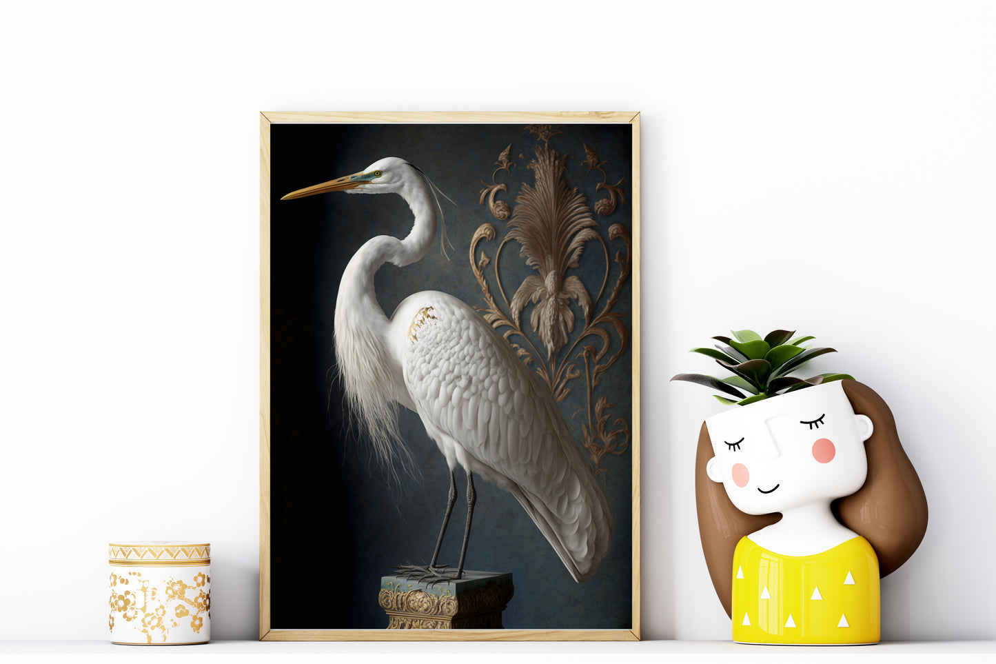 D#118_5 Wall art print, Home decor, Poster, Birds, Interior, Nature, Baroque, Royal Majesty Birds Collection, Egret