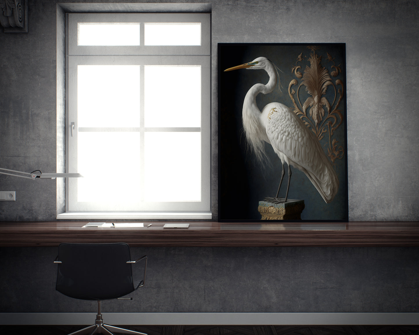 D#118_5 Wall art print, Home decor, Poster, Birds, Interior, Nature, Baroque, Royal Majesty Birds Collection, Egret