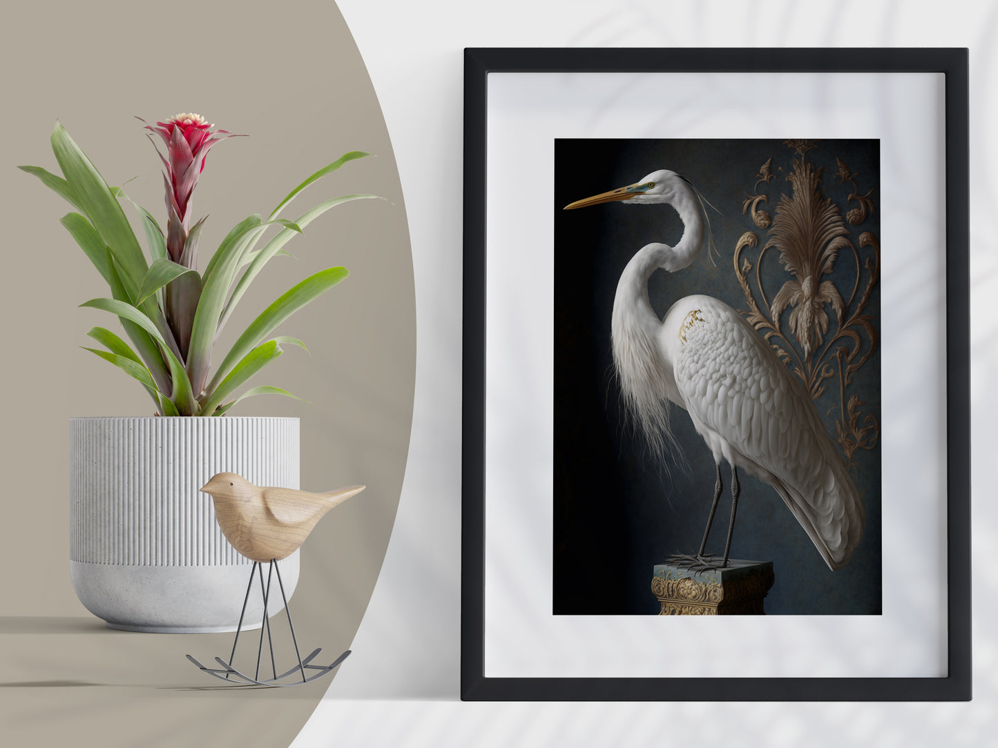 D#118_5 Wall art print, Home decor, Poster, Birds, Interior, Nature, Baroque, Royal Majesty Birds Collection, Egret