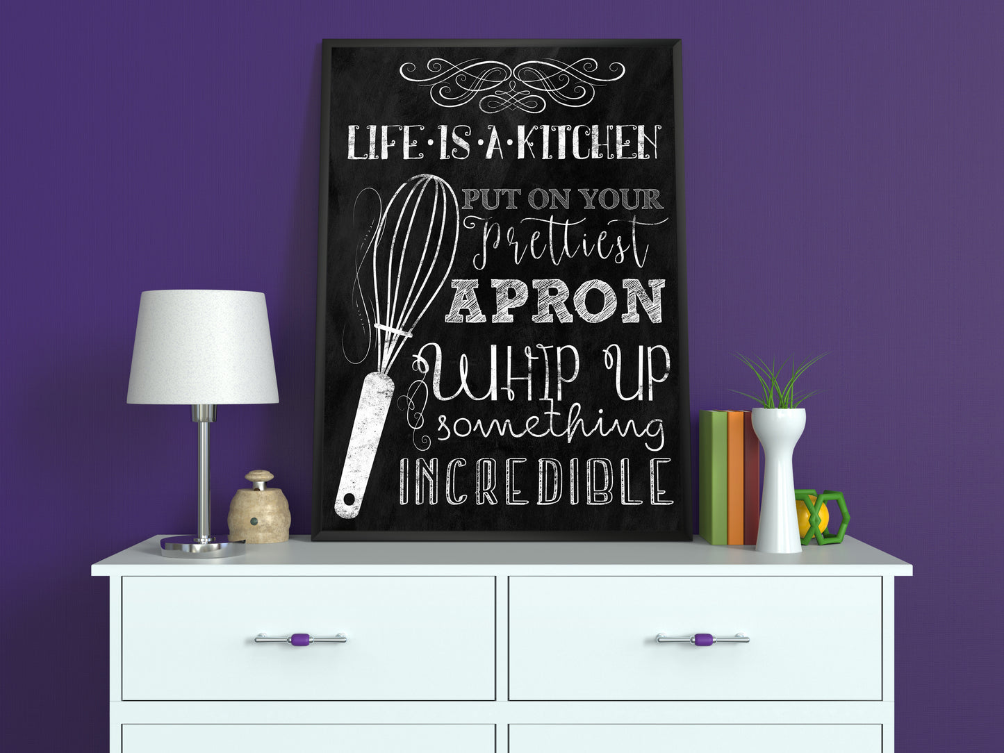 D#330 Wall art prints, Chalkboard art, Kitchen, Apron, Breakfast, Cook, Chef, Life is a Kitchen