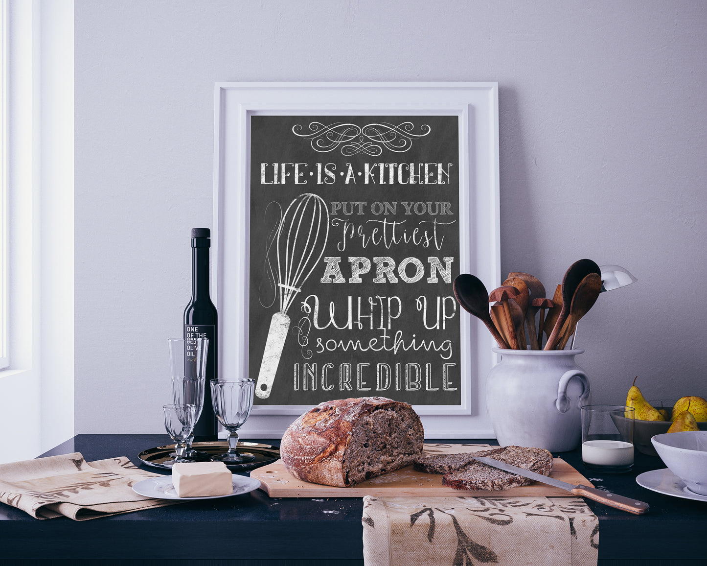 D#330 Wall art prints, Chalkboard art, Kitchen, Apron, Breakfast, Cook, Chef, Life is a Kitchen