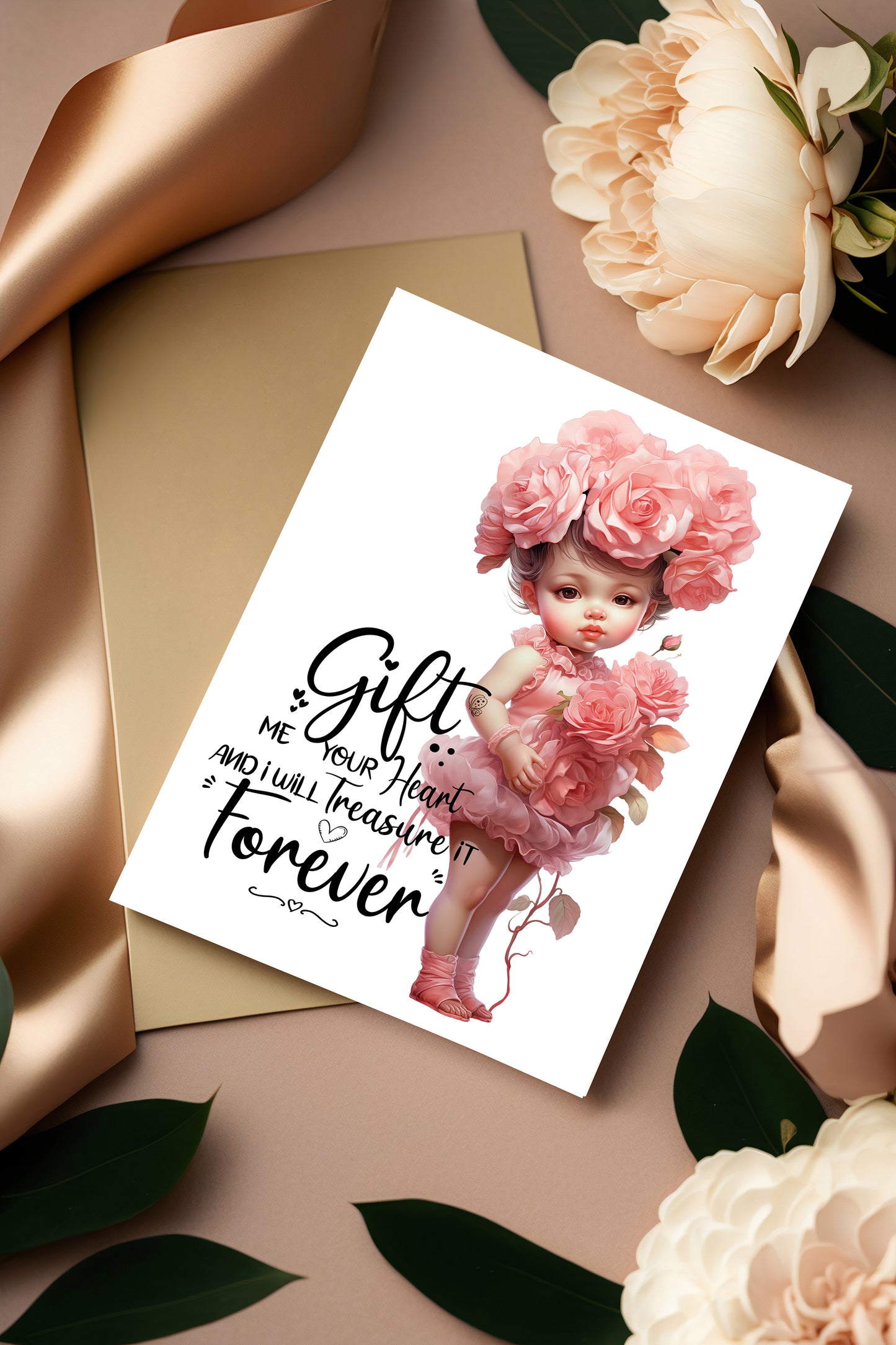 Design#129 Greeting Card, Love, Valentines, Hearts, Gifts, I love you, Romance, Kids, Cutie Rose Baby