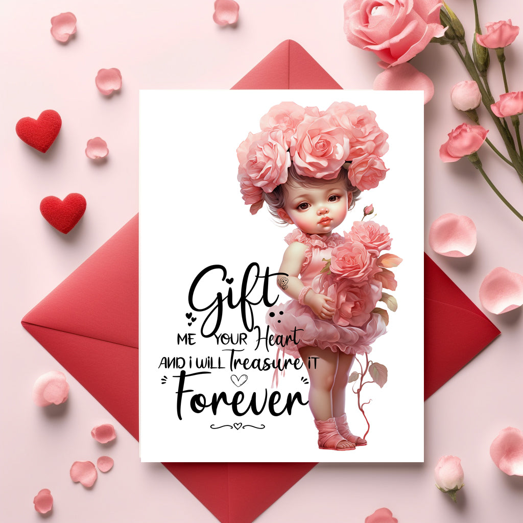 Design#129 Greeting Card, Love, Valentines, Hearts, Gifts, I love you, Romance, Kids, Cutie Rose Baby