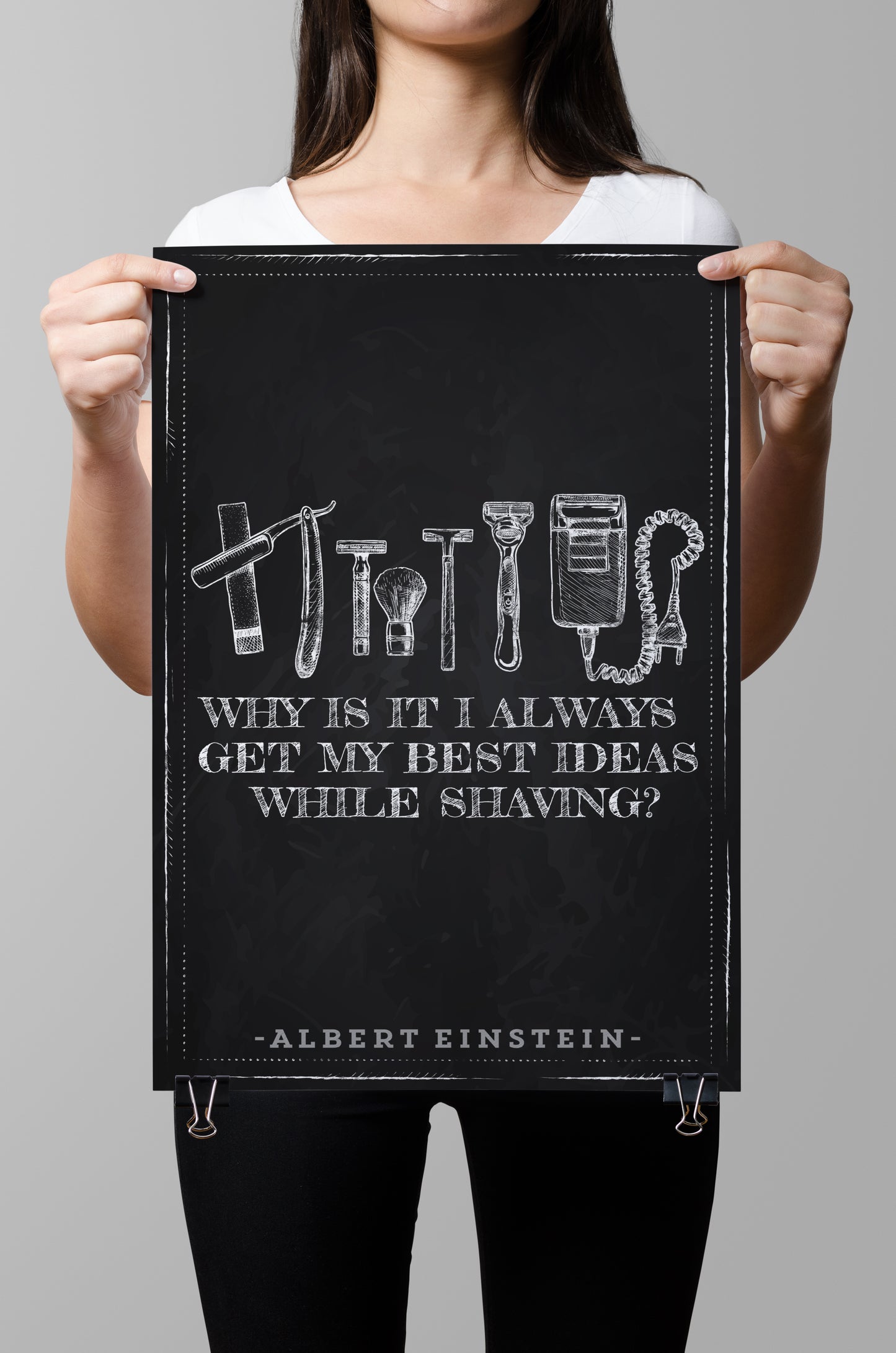 D#280 Wall art print, poster, Famous, Chalkboard, Shaving, Mind, Father Day, Genius, Albert Einstein quotes