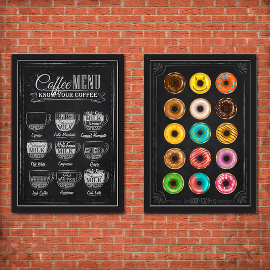 D#262, Wall art print,  Chalkboard poster, Desserts, Kitchen, Restaraunt, Pastry, Bakery, Donuts and Coffee Collection, Set of 2 prints