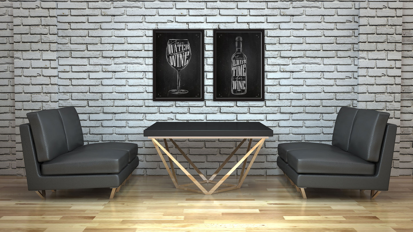 D#42 Wall art design, poster, charcoal kitchen art, alcoholic beverages types, WINE,  Set of 2