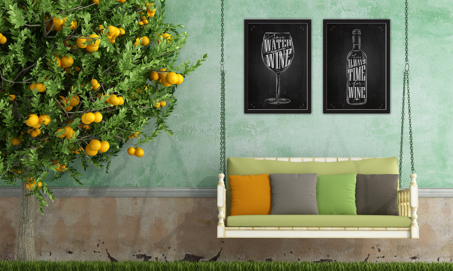 D#42 Wall art design, poster, charcoal kitchen art, alcoholic beverages types, WINE,  Set of 2