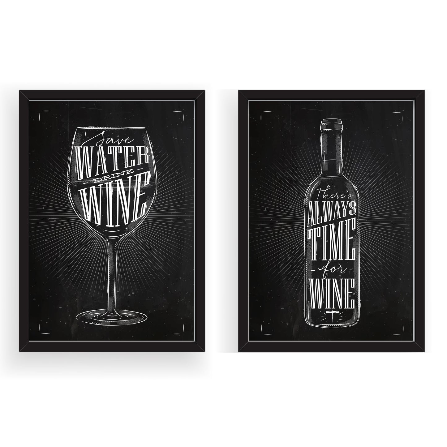 D#42 Wall art design, poster, charcoal kitchen art, alcoholic beverages types, WINE,  Set of 2