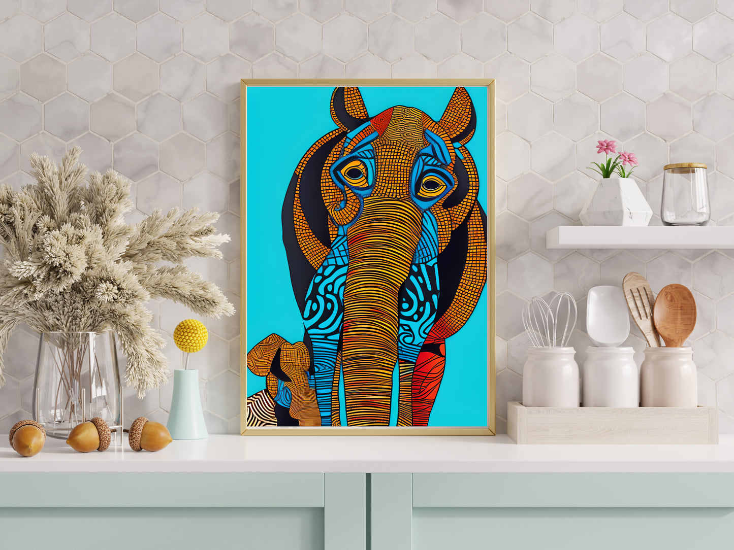 D#193 Wall art print, Poster, Savanna, Africa, Wild Animals, Wildlife, Safari, Nursery Room, Abstracted Elephant