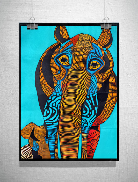 D#193 Wall art print, Poster, Savanna, Africa, Wild Animals, Wildlife, Safari, Nursery Room, Abstracted Elephant