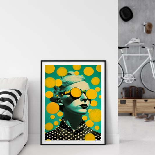 D#272 Wall art print, Poster, Pop Art, Art, Lady with Togglers, Comic books, Yellow Polka Dots, Pop culture