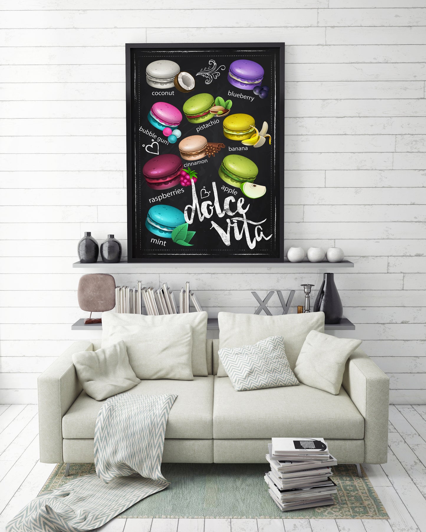 D#284, Wall art print, Chalkboard poster, Desserts, Kitchen, Dolce Vita, Pastry, Bakery, French Macaroons and Coffee Collection, Dolce Vita