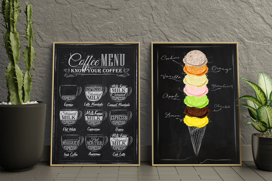 D#286_2, Wall art print, Chalkboard poster, Desserts, Kitchen, Dolce Vita, Pastry, Bakery, Ice Cream and Coffee Collection, Set of 2 prints