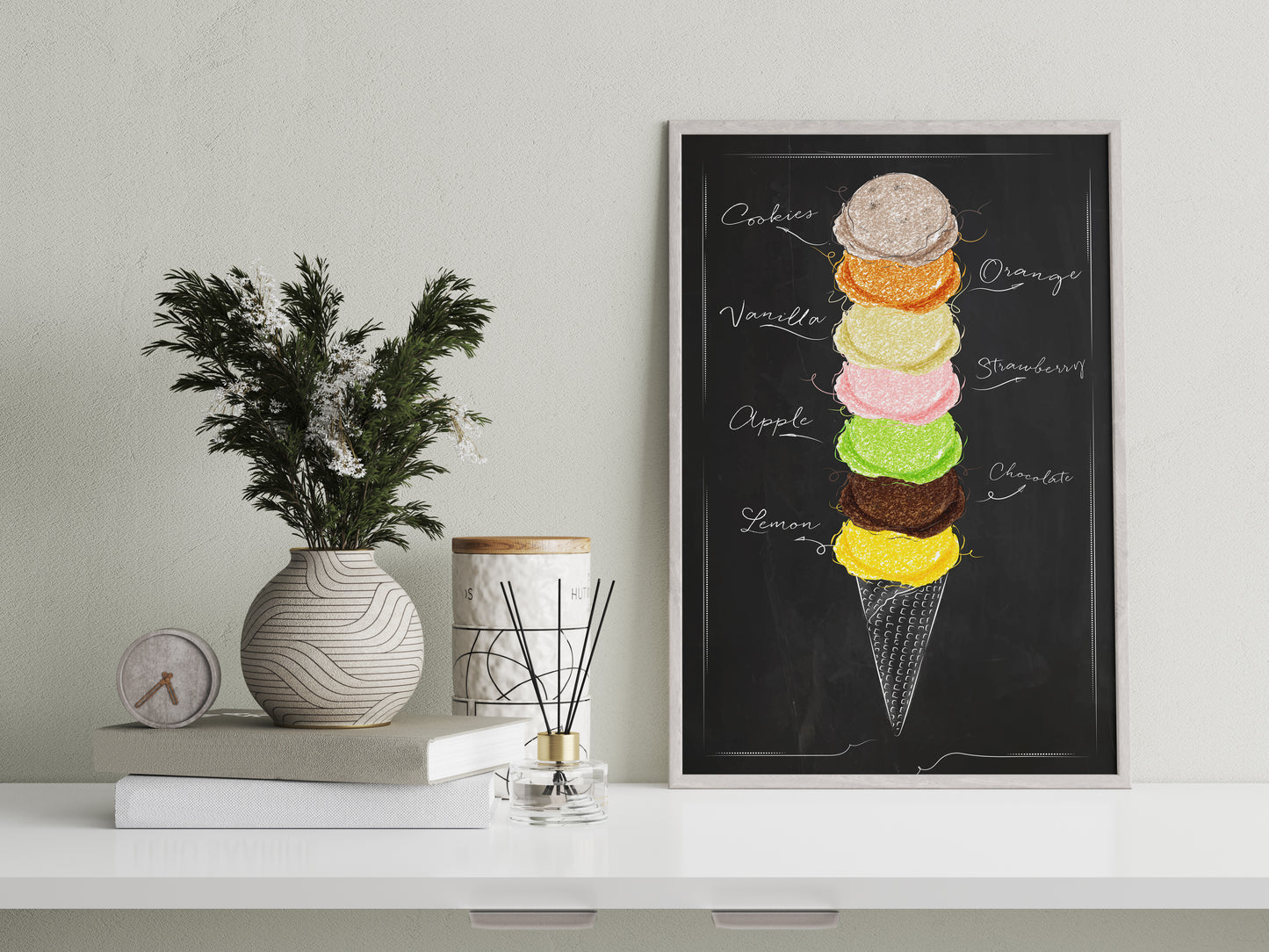 D#286, Wall art print, Chalkboard poster, Desserts, Kitchen, Dolce Vita, Pastry, Bakery, Ice Cream collection