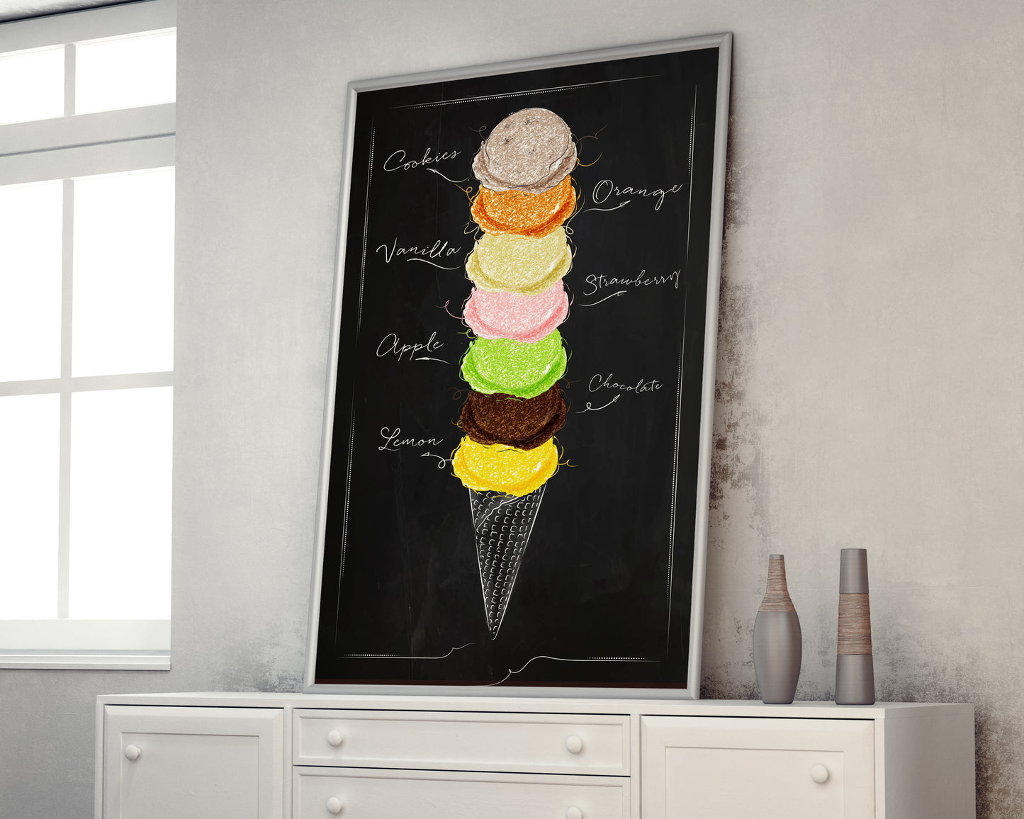 D#286, Wall art print, Chalkboard poster, Desserts, Kitchen, Dolce Vita, Pastry, Bakery, Ice Cream collection