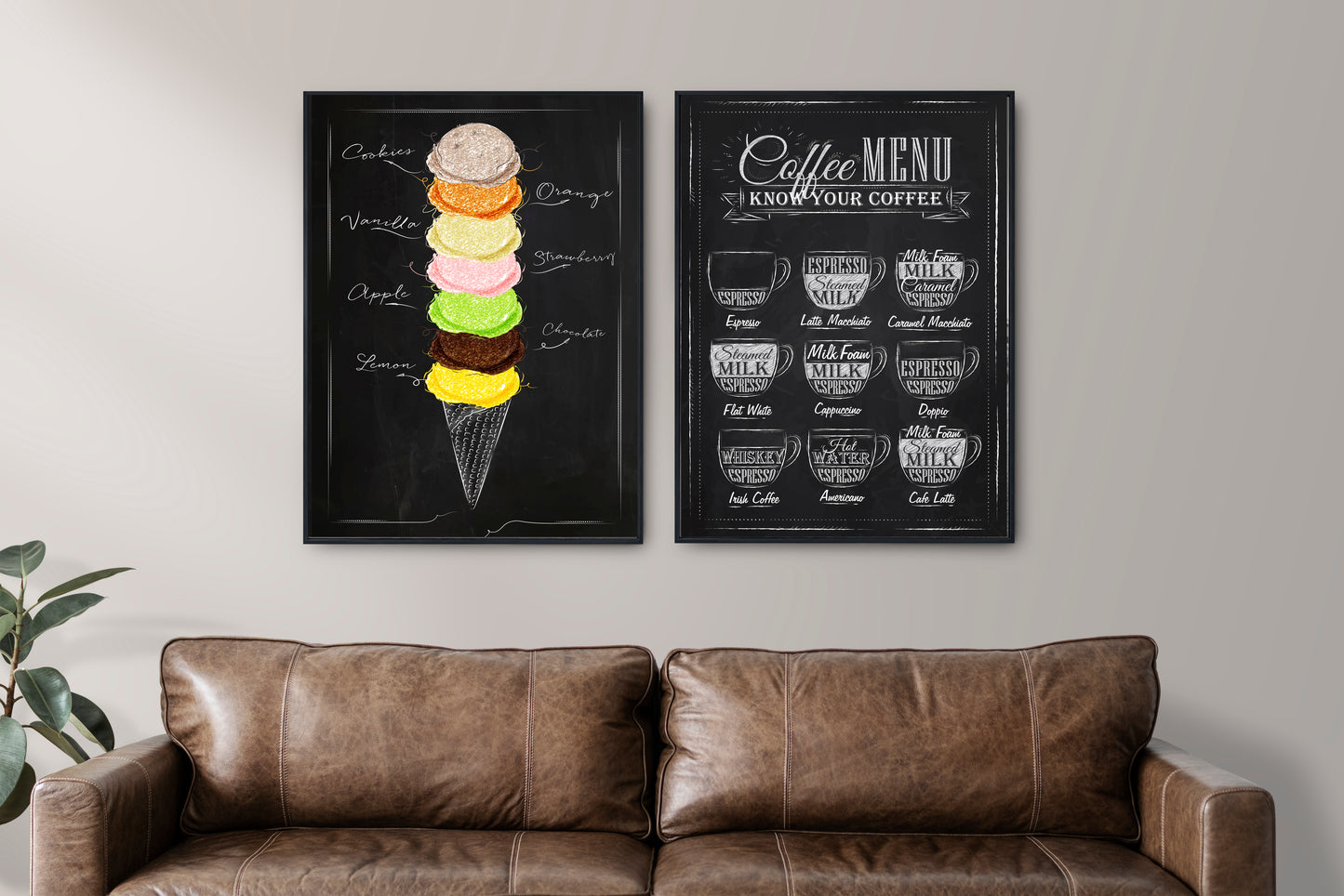 D#286_2, Wall art print, Chalkboard poster, Desserts, Kitchen, Dolce Vita, Pastry, Bakery, Ice Cream and Coffee Collection, Set of 2 prints