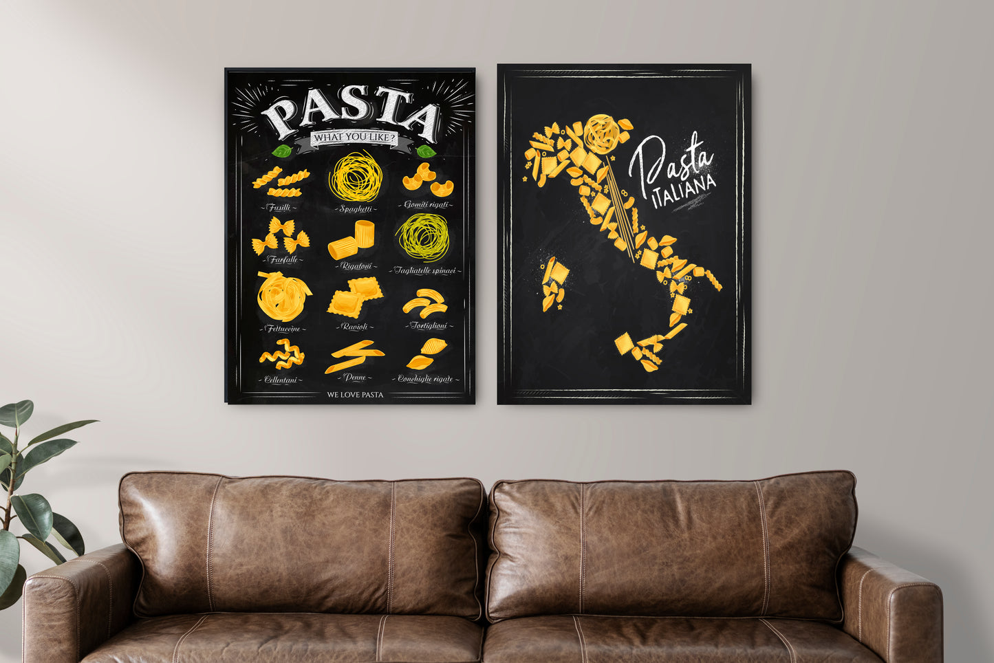 D#290 Wall art design, poster, Chalkboard kitchen art, Italian Pasta, Types of Pastas, Map of Italy, Set of 2 prints