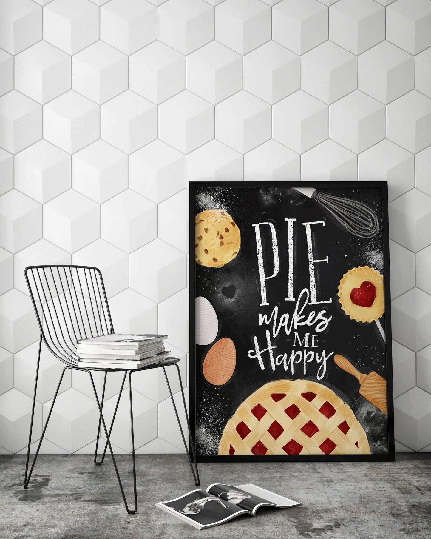 D#291, Wall art print, Chalkboard poster, Desserts, Food,  Kitchen, Dolce Vita, Pastry, Bakery, American Pie