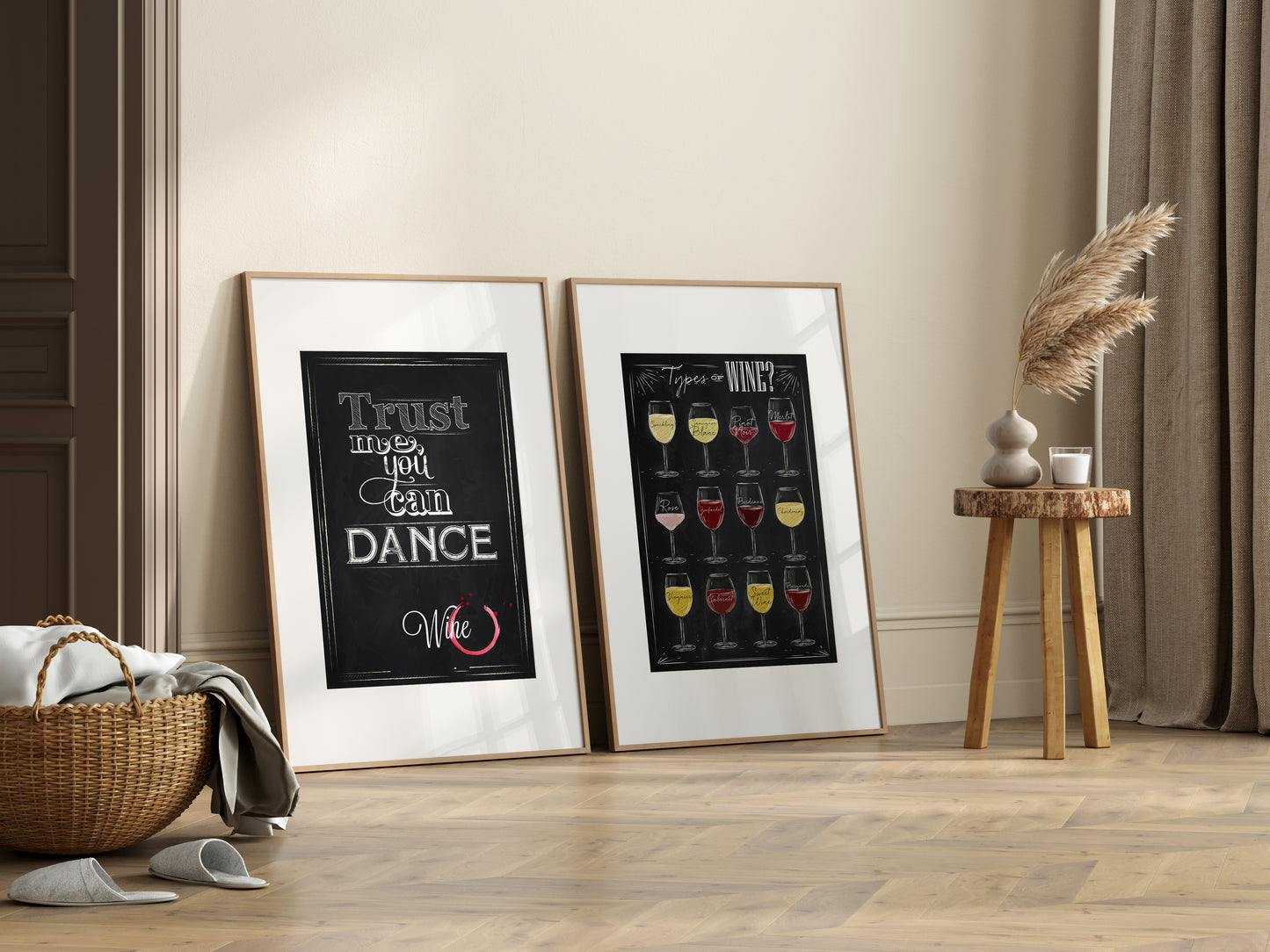 D#294 Wall art design, poster, charcoal kitchen art, alcoholic beverages types, WINE,  Set of 2