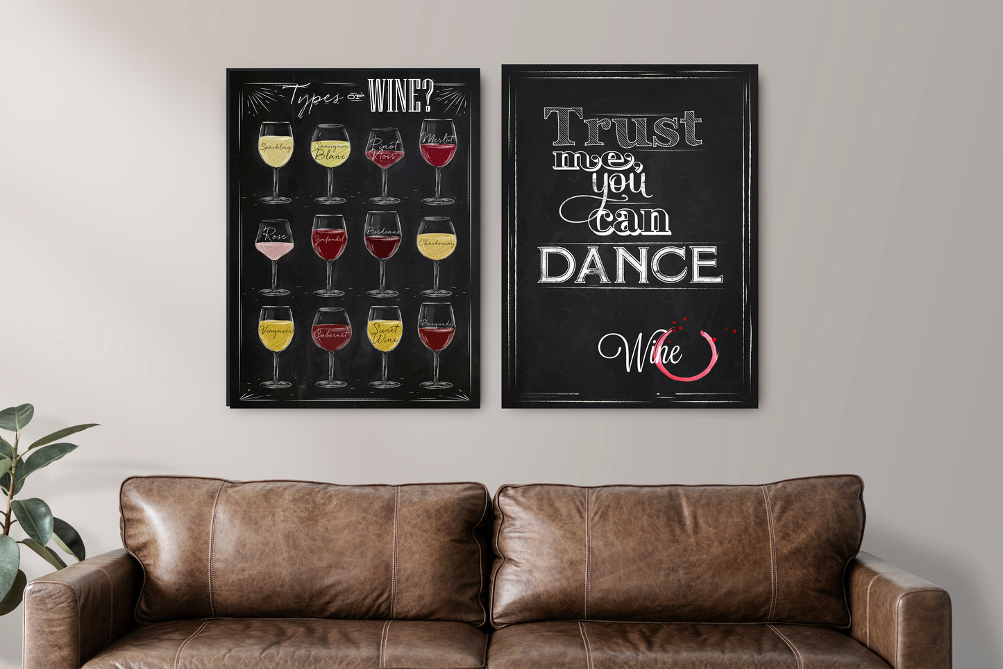 D#294 Wall art design, poster, charcoal kitchen art, alcoholic beverages types, WINE,  Set of 2